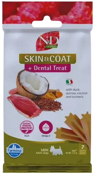 Pamlsok Farmina Quinoa Dog Skin Coat Duck Adult Mini 60g