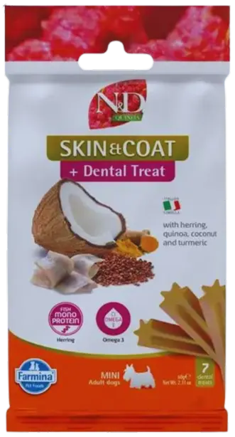 Pamlsok Farmina Quinoa Dog Skin Coat Herring Adult Mini 60g