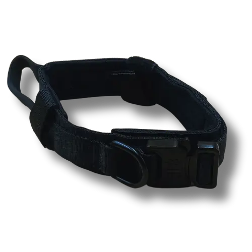 Robustný taktický obojok s rukoväťou - Nylon - 3,5x45/55cm - Čierny