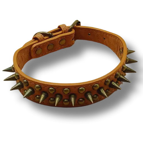 Obojok s ostňami - 42x2.5cm - PU koža - Hnedý