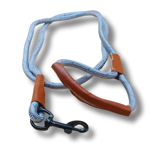 Vodítko s koženou rukoväťou – Nylon - Šedé - 0,8x150cm