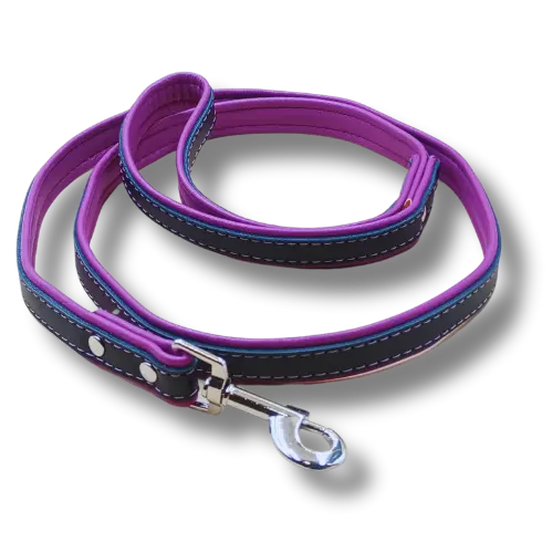 Vodítko s mäkkým úchopom - PU koža - 2x120cm - Fialové