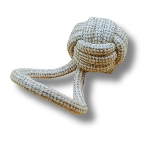 Hračka pre psa stredná - Lano - Lopta s lanom- Biela/Hnedá - 23cm Dĺžka