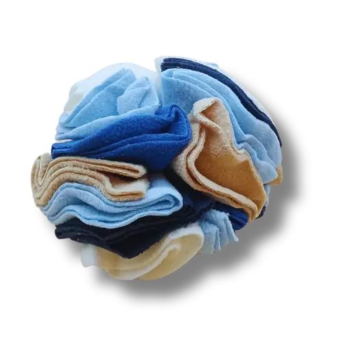 Hračka pre psa interaktívna - Plyš - Čuchacia lopta - Biela/Modrá/Hnedá - 15 cm Priemer