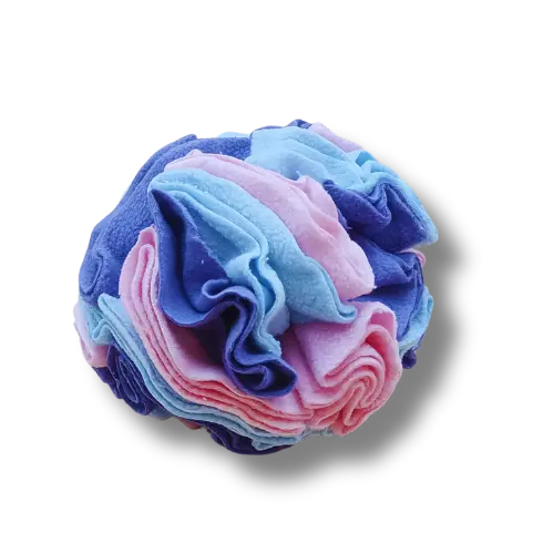 Hračka pre psa interaktívna - Plyš - Čuchacia lopta - Modrá/Fialová/Ružová - 15 cm Priemer