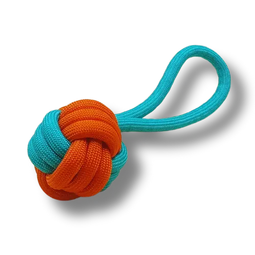 Hračka pre psa stredná - Lano - Lopta s lanom- Oranžová/Zelená - 18cm Dĺžka