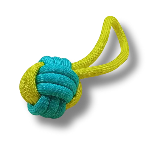 Hračka pre psa stredná - Lano - Lopta s lanom- Žltá/Zelená - 18cm Dĺžka 