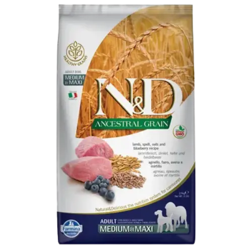 Farmina N&D dog AG adult medium & maxi, lamb, spelt, oats & blueberry 12 kg