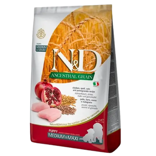 Farmina N&D dog AG puppy medium & maxi, chicken, spelt, oats & pomegranate 2,5 kg