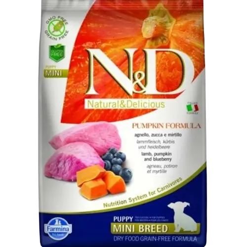 Farmina N&D dog PUMPKIN (GF) puppy mini, lamb & blueberry 7 kg