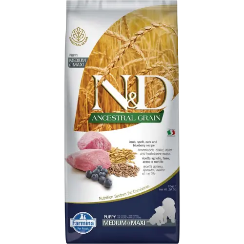 Farmina N&D dog AG puppy medium & maxi, lamb, spelt, oats & blueberry 12 kg