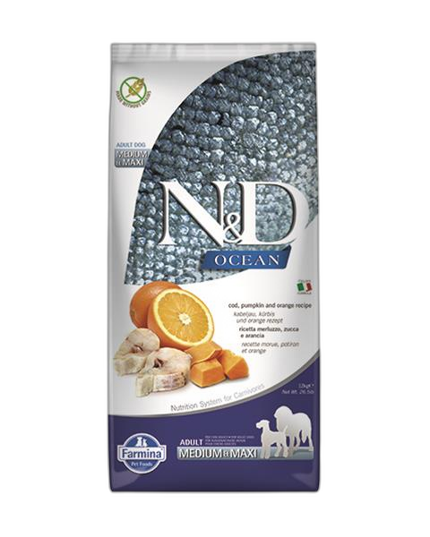 Farmina N&D dog OCEAN PUMPKIN (GF) adult medium & maxi, codfish & orange 12 kg