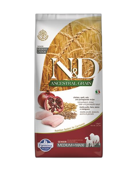 Farmina N&D dog AG senior medium & maxi, chicken, spelt, oats & pomegranate 12 kg