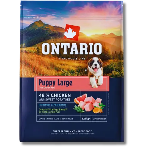 Krmivo Ontario Puppy & Junior Large Chicken & Sweet Potatoes 2,25kg