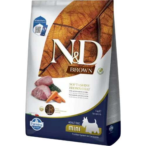 Farmina N&D dog BROWN (GF) adult mini, spirulina & carrot, lamb 5 kg