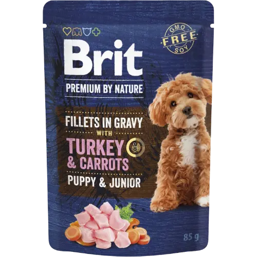 Brit Premium by Nature Dog, Puppy&Junior Fillets in Gravy with Turkey & Carrots 85 g