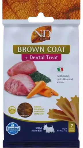 Pamlsok Farmina ND Brown Dog Lamb Potato Carrot Spirul Adult Mini 60g