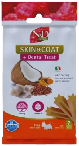 Pamlsok Farmina Quinoa Dog Skin Coat Herring Adult Mini 60g