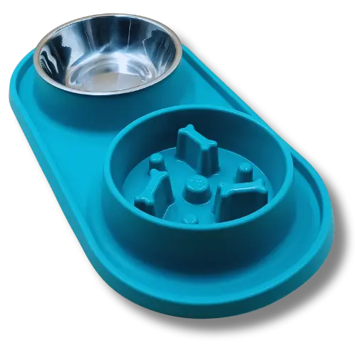 Set spomaľovacia miska a miska na vodu - 39x20 cm - tyrkysová