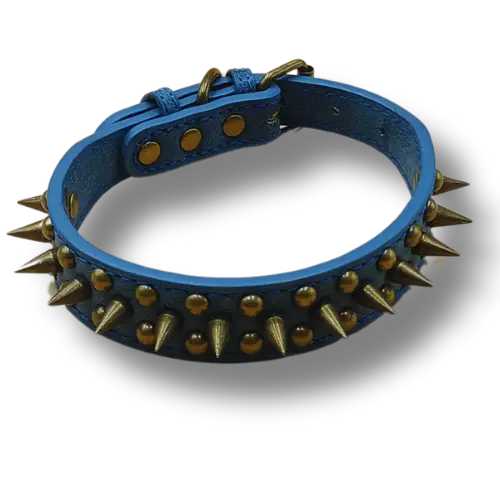 Obojok s ostňami - 42x2.5cm - PU koža - Modrý