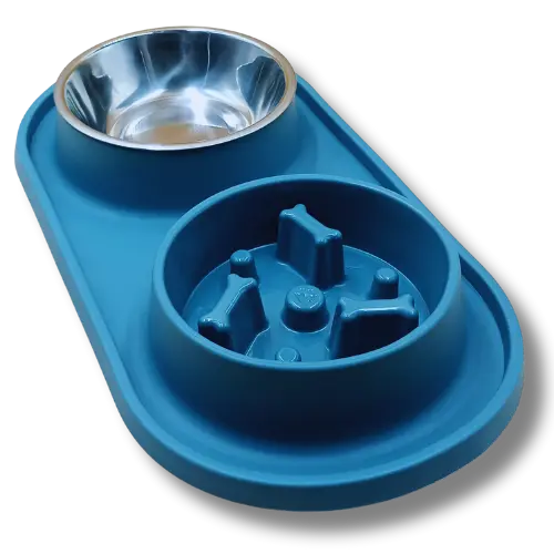 Set spomaľovacia miska a miska na vodu - 39x20 cm - modrá