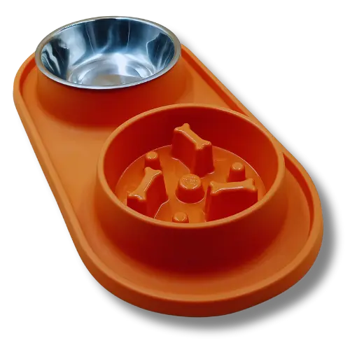 Set spomaľovacia miska a miska na vodu - 39x20 cm - oranžová