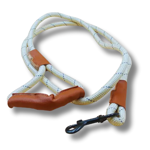 Vodítko s koženou rukoväťou – Nylon - Biele - 0,8x150cm 