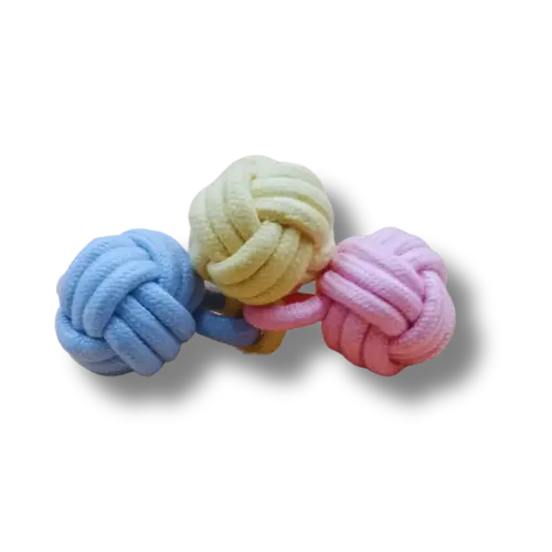 Hračka pre psa malá - Lano - Lopty - Ružová/Modrá/žltá - 13cm priemer