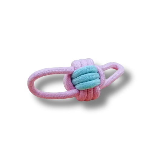 Hračka pre psa malá - Lano - Lopta s 2x lanom- Ružová/Modrá/ - 19cm Dĺžka
