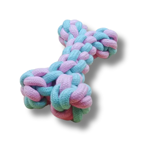 Hračka pre psa stredná - Lano - Kosť- Ružová/Modrá - 19cm Dĺžka 