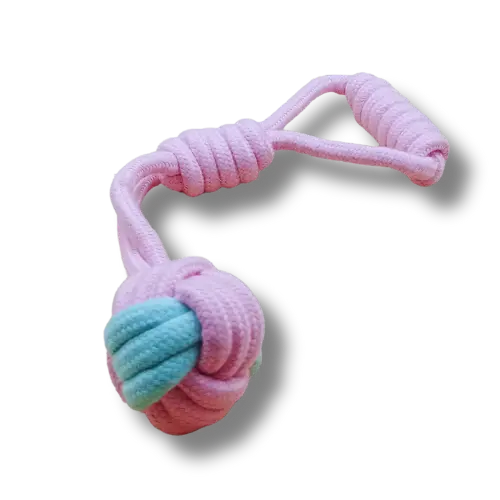Hračka pre psa stredná - Lano - Lopta s rukoväťou- Ružová/Modrá - 32cm Dĺžka