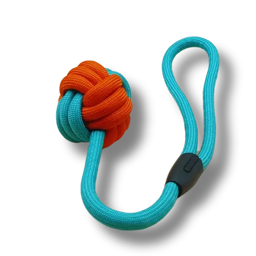 Hračka pre psa stredná - Lano - Lopta s rukoväťou- Oranžová/Zelená - 42cm Dĺžka 