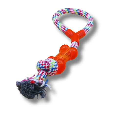 Hračka pre psa veľká - Lano - Slučka s kosťou - Farebná - 38 cm Dĺžka