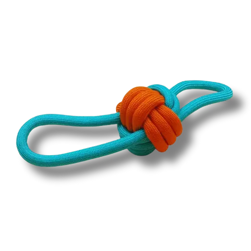 Hračka pre psa stredná - Lano - Lopta s lanami - Modrá/Oranžová - 27cm Dĺžka 