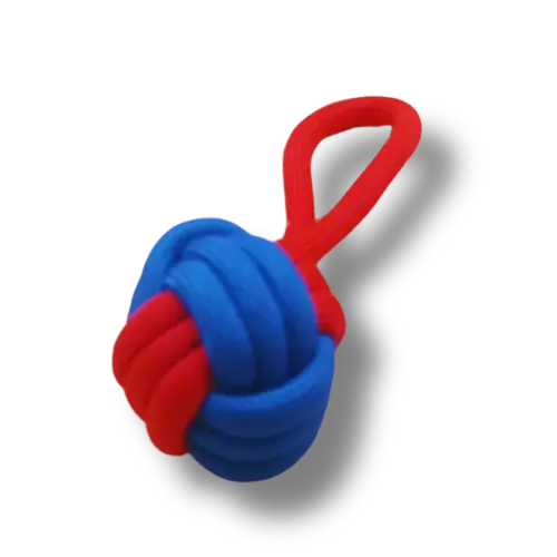 Hračka pre psa stredná - Lano - Lopta s lanom- Červená/Modrá - 18cm Dĺžka