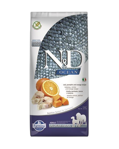 [OBC018546] Farmina N&D dog OCEAN PUMPKIN (GF) adult medium & maxi, codfish & orange 12 kg