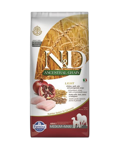 [OBC018847] Farmina N&D dog AG adult medium & maxi, light, chicken, spelt, oats & pomegranate 12 kg