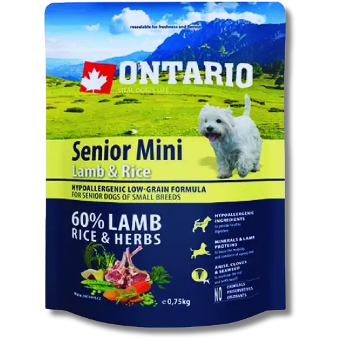 Krmivo Ontario Senior Mini Lamb & Rice 0,75kg