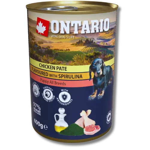 Ontario Puppy kura so spirulinou, paté 800g 